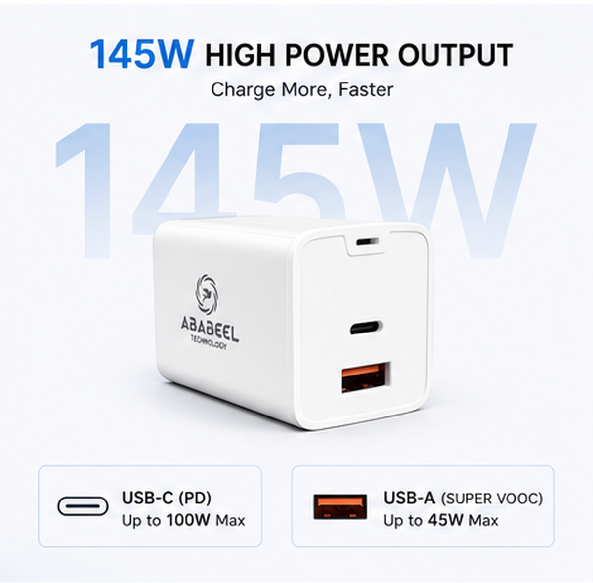 Ababeel 145W Super VOOC + PD Charger – Dual Port
