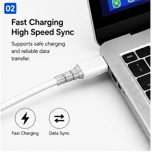Silicone 80 Watt Data Cable USB Type- C White