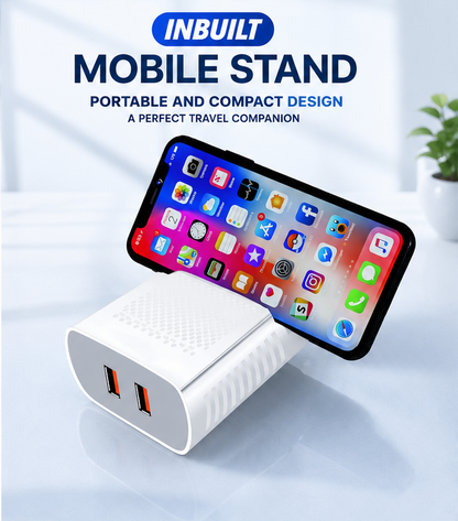 Ababeel 15W Dual USB Charger with Built-in Mobile Stand & LED Indicator