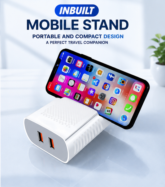 Ababeel 15W Dual USB Charger with Built-in Mobile Stand & LED Indicator