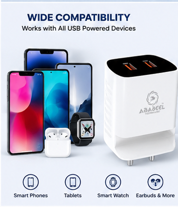 Ababeel 15W Dual USB Charger with Built-in Mobile Stand & LED Indicator