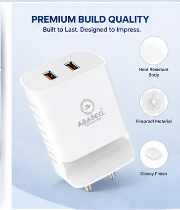 Ababeel 15W Dual USB Charger with Built-in Mobile Stand & LED Indicator