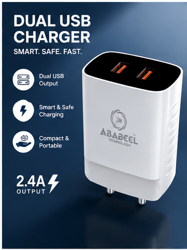 Ababeel 15W Dual USB Charger with Built-in Mobile Stand & LED Indicator